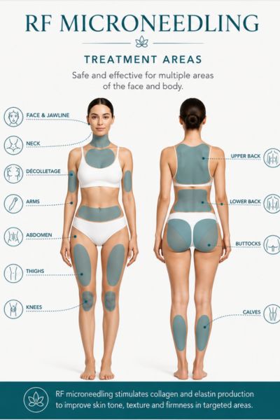 Areas of face and body can have RF microneedling skin tightening treatment Herefordshire