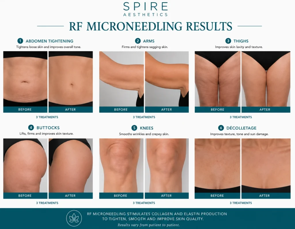 before and after RF microneedling skin tightening results Herefordshire on the body